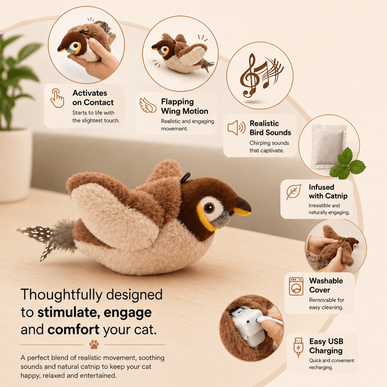 Zark Pet FlyBird 2.0 pet toy with colorful feathers and durable design, perfect for interactive play and mental stimulation.